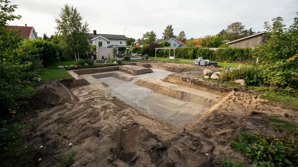 markarbete och f rberedelse f r poolomr de i ytterby kung lv